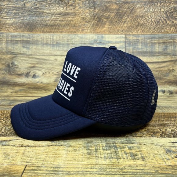 Make Love Not Babies Unisex Trucker Hat Blue Snapback Antinatalism Baseball Cap - Picture 3 of 7